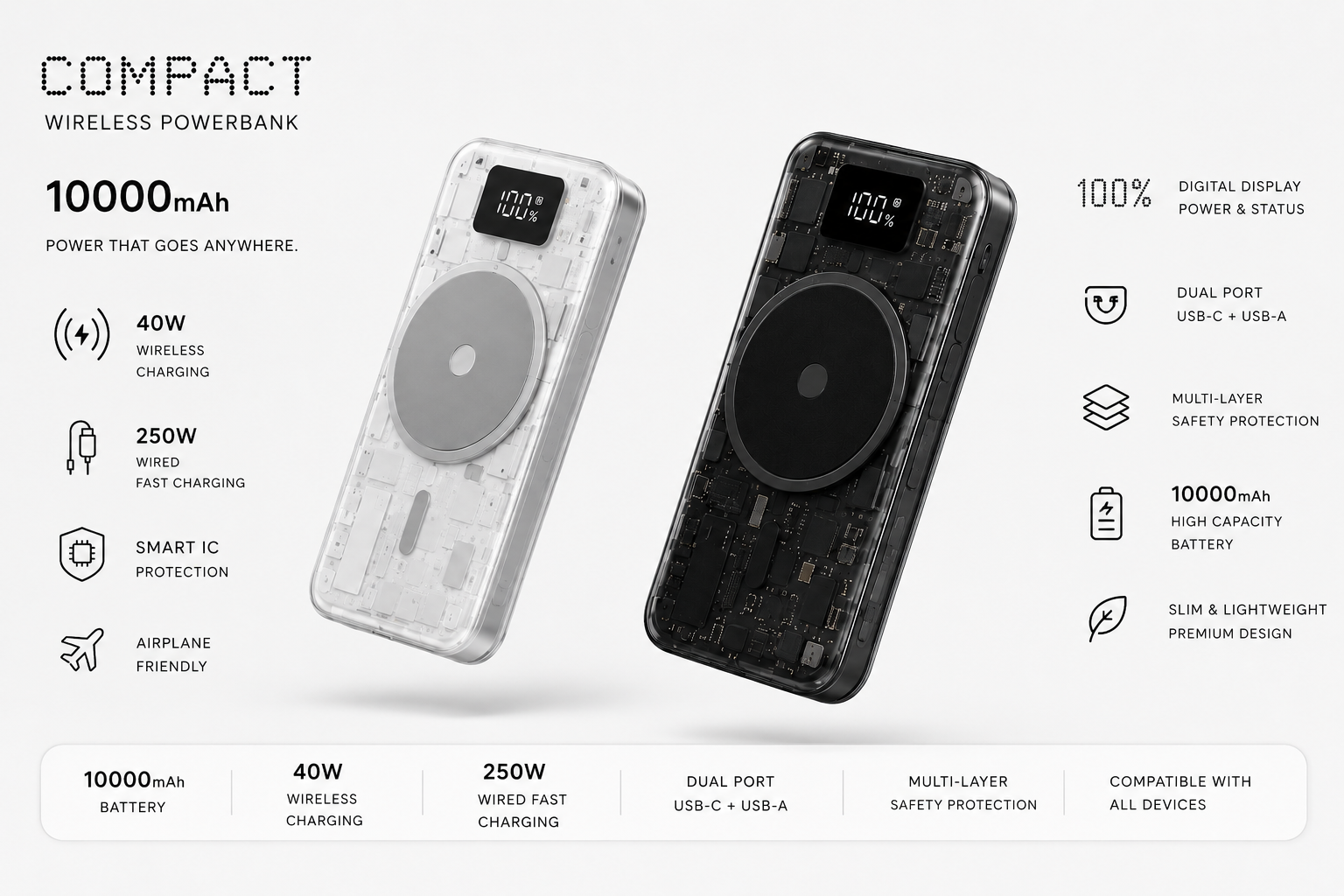 Compact powerbank in transparent and black